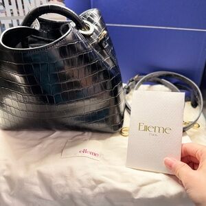 Elleme Black Croc-Embossed Shoulder Bag with Detachable Strap